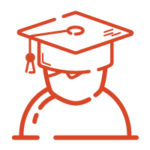 Person wearing graduation cap orange icon